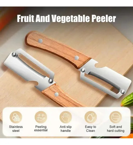 Multi-Functional Vegetable Peeler, 3 in 1 Multi Functional Wooden Handle Peeler For Kitchen || مقشرة خضروات متعددة الوظائف (3 في 1) بمقبض خشبي للمطبخ