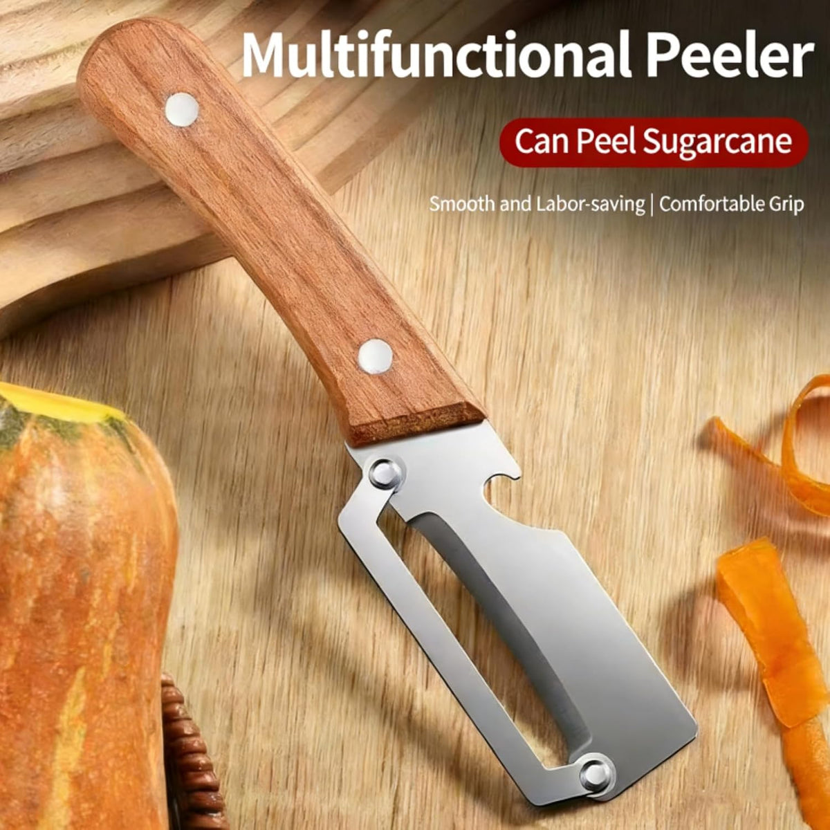 Multi-Functional Vegetable Peeler, 3 in 1 Multi Functional Wooden Handle Peeler For Kitchen || مقشرة خضروات متعددة الوظائف (3 في 1) بمقبض خشبي للمطبخ