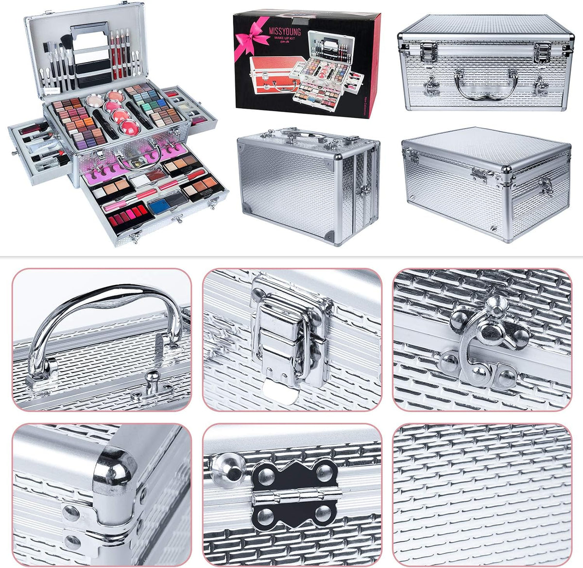 All-in-One Make-up Box Set Multi-purpose Cosmetic Storage Beauty Case Professional Contain Eyeshadow Concealer Lip gloss Blusher Compact Powder Eyebrow and Makeup Pencil Brush #1